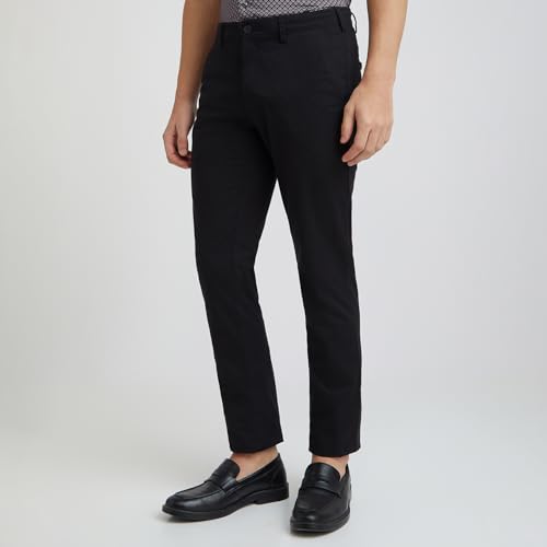 Colorplus Men Slim Fit Solid Piece Dyed Pattern Cotton Blend Flat Front Casual Trouser (Size: 34)-CMTR11974-K8 Black