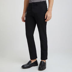 Colorplus Men Slim Fit Solid Piece Dyed Pattern Cotton Blend Flat Front Casual Trouser (Size: 34)-CMTR11974-K8 Black