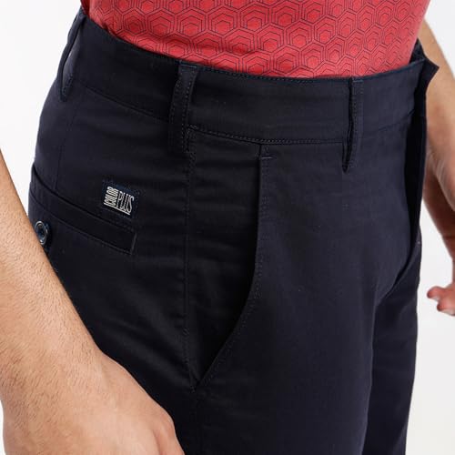 Colorplus Men Slim Fit Plain Pattern Cotton Blend Flat Front Casual Trouser (Size: 32)-CMTR12024-B8 Dark Blue
