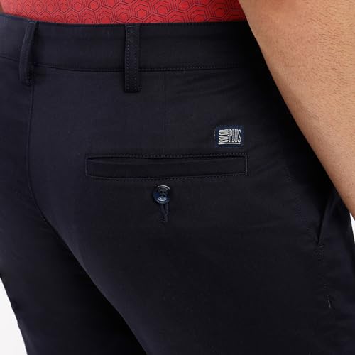 Colorplus Men Slim Fit Plain Pattern Cotton Blend Flat Front Casual Trouser (Size: 32)-CMTR12024-B8 Dark Blue