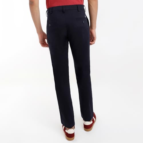 Colorplus Men Slim Fit Plain Pattern Cotton Blend Flat Front Casual Trouser (Size: 32)-CMTR12024-B8 Dark Blue