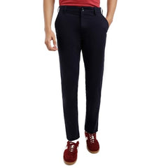 Colorplus Men Slim Fit Plain Pattern Cotton Blend Flat Front Casual Trouser (Size: 32)-CMTR12024-B8 Dark Blue