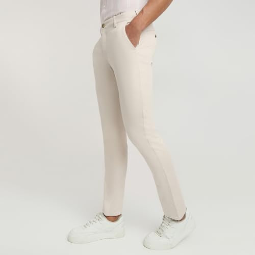 Colorplus Men Slim Fit Plain Pattern Cotton Blend Flat Front Casual Trouser (Size: 38)-CMTR12024-F3 Medium Fawn