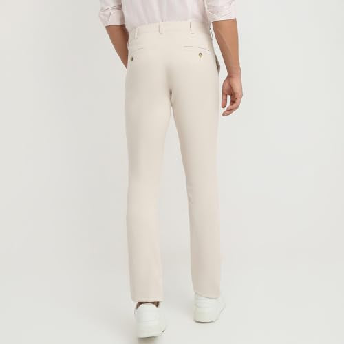 Colorplus Men Slim Fit Plain Pattern Cotton Blend Flat Front Casual Trouser (Size: 38)-CMTR12024-F3 Medium Fawn