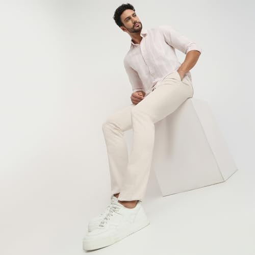 Colorplus Men Slim Fit Plain Pattern Cotton Blend Flat Front Casual Trouser (Size: 38)-CMTR12024-F3 Medium Fawn