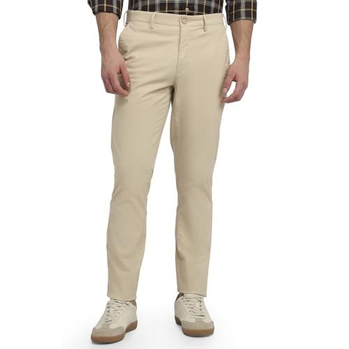 Colorplus Men Slim Fit Twill Pattern Cotton Blend Flat Front Casual Trouser Fawn