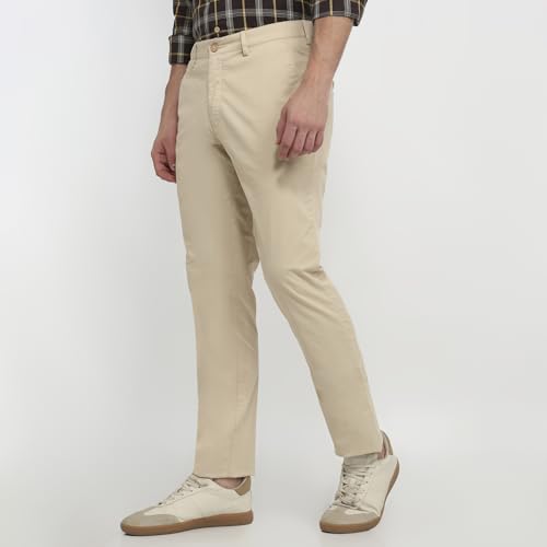 Colorplus Men Slim Fit Twill Pattern Cotton Blend Flat Front Casual Trouser Fawn