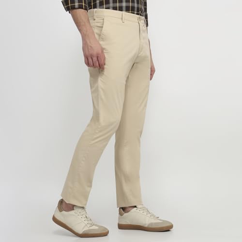 Colorplus Men Slim Fit Twill Pattern Cotton Blend Flat Front Casual Trouser Fawn