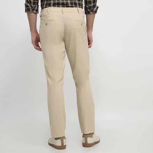 Colorplus Men Slim Fit Twill Pattern Cotton Blend Flat Front Casual Trouser Fawn