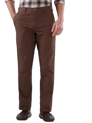 Colorplus men's slim fit twill cotton blend casual trousers in dark brown, flat front design, styled for a modern casual look.