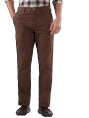 Colorplus men's slim fit twill cotton blend casual trousers in dark brown, flat front design, styled for a modern casual look.