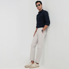 Colorplus Men Slim Fit Print Pattern Cotton Elastane Blend Flat Front Casual Trouser Medium Grey