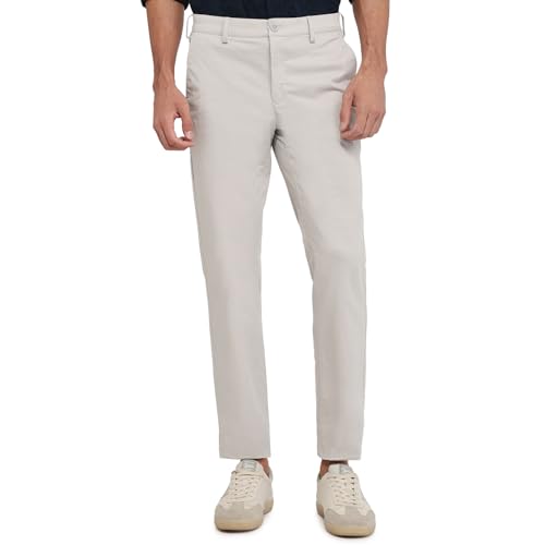 Colorplus Men Slim Fit Print Pattern Cotton Elastane Blend Flat Front Casual Trouser Medium Grey