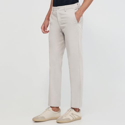 Colorplus Men Slim Fit Print Pattern Cotton Elastane Blend Flat Front Casual Trouser Medium Grey
