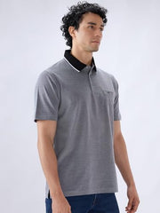 Colorplus Men Comfort Fit Solid Pattern Pure Cotton Half Sleeve Polo Neck Casual T-Shirt Black
