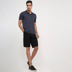 Dark blue Colorplus men's regular fit cotton polo shirt with print pattern, half sleeves, casual style, polo collar.