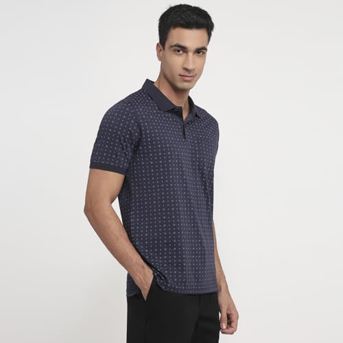 Colorplus men's dark blue cotton polo shirt with print pattern, regular fit, short sleeves, casual style.