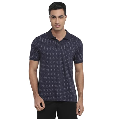 Dark blue Color Plus men's regular fit cotton polo shirt with print pattern, half sleeves, casual style, polo neck.