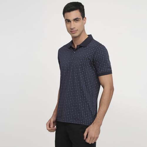 Dark blue Colorplus men's regular fit cotton polo shirt with print pattern, short sleeves, casual style, and polo collar.