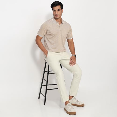 Colorplus Men Regular Fit Print Pattern Pure Cotton Half Sleeve Polo Neck Casual T-Shirt