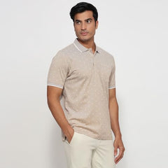 Colorplus Men Regular Fit Print Pattern Pure Cotton Half Sleeve Polo Neck Casual T-Shirt