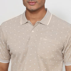 Colorplus Men Regular Fit Print Pattern Pure Cotton Half Sleeve Polo Neck Casual T-Shirt