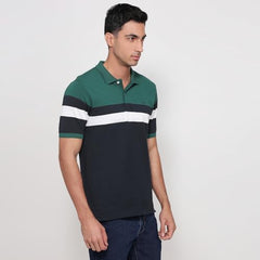 Colorplus Men Regular Fit Structure Pattern Pure Cotton Polo Neck Half Sleeve Straight Hem Casual T-Shirt Medium Green