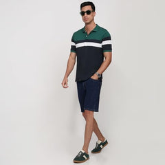 Colorplus Men Regular Fit Structure Pattern Pure Cotton Polo Neck Half Sleeve Straight Hem Casual T-Shirt Medium Green