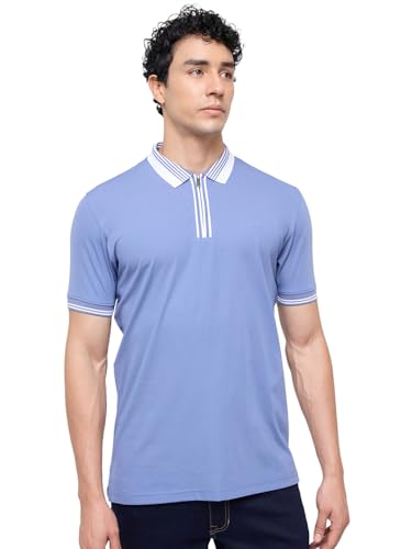 Colorplus Men Regular Fit Solid Pattern Rayon Nylon Blend Polo Neck Half Sleeve Straight Hem Casual T-Shirt Medium Grey