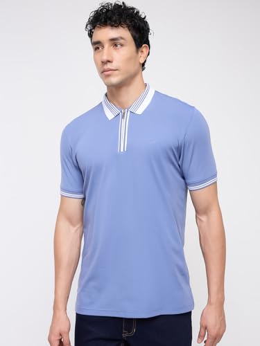 Colorplus Men Regular Fit Solid Pattern Rayon Nylon Blend Polo Neck Half Sleeve Straight Hem Casual T-Shirt Medium Grey