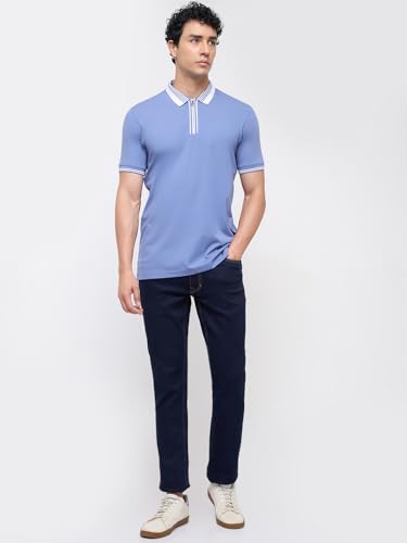 Colorplus Men Regular Fit Solid Pattern Rayon Nylon Blend Polo Neck Half Sleeve Straight Hem Casual T-Shirt Medium Grey