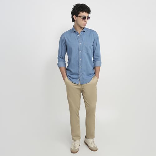 Colorplus Men Regular Fit Solid Pattern Pure Cotton Plain Collar Half Sleeve Straight Hem Casual Shirt Dark Indigo