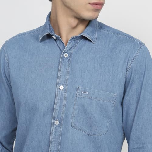 Colorplus Men Regular Fit Solid Pattern Pure Cotton Plain Collar Half Sleeve Straight Hem Casual Shirt Dark Indigo