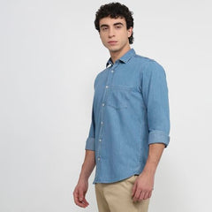 Colorplus Men Regular Fit Solid Pattern Pure Cotton Plain Collar Half Sleeve Straight Hem Casual Shirt Dark Indigo