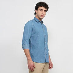 Colorplus Men Regular Fit Solid Pattern Pure Cotton Plain Collar Half Sleeve Straight Hem Casual Shirt Dark Indigo