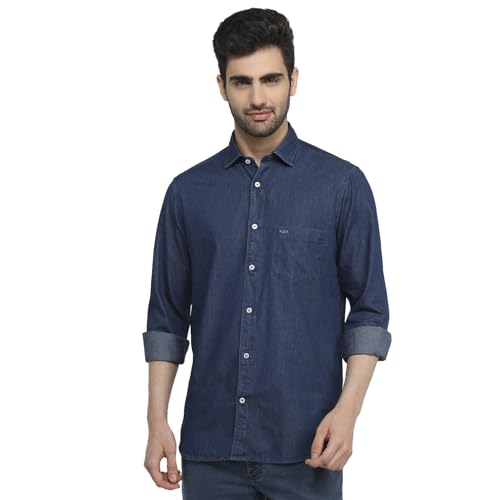Colorplus Men Regular Fit Solid Pattern Pure Cotton Plain Collar Half Sleeve Straight Hem Casual Shirt Dark Indigo