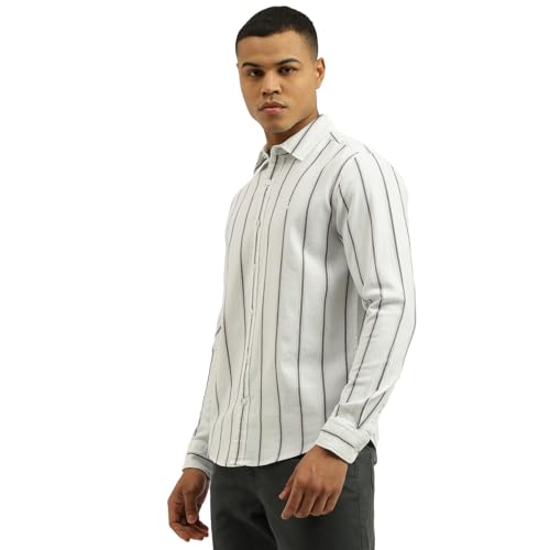 United Colors of Benetton Men's Striped Regular Fit Shirts (25A5ST101DOBI901_White