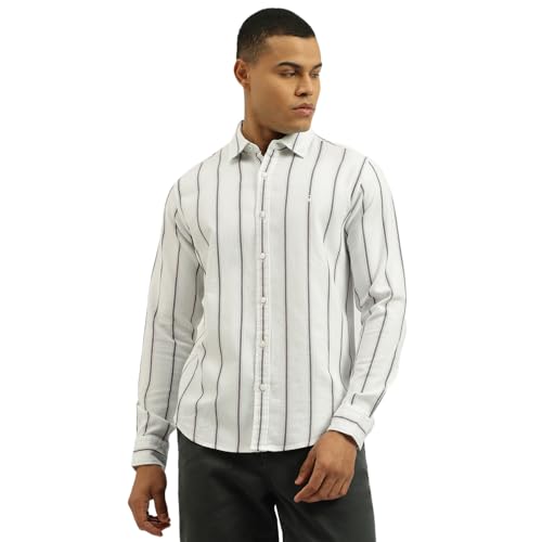 United Colors of Benetton Men's Striped Regular Fit Shirts (25A5ST101DOBI901_White