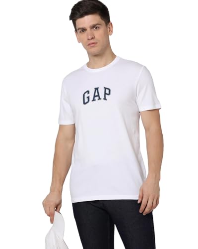 GAP Men Graphic Print Slim fit Crew Neck t-Shirt with Short Sleeves,White,L