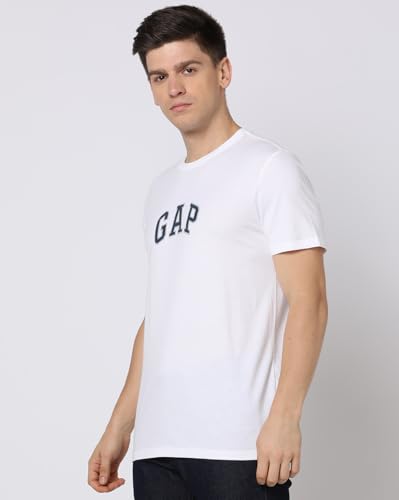 GAP Men Graphic Print Slim fit Crew Neck t-Shirt with Short Sleeves,White,L