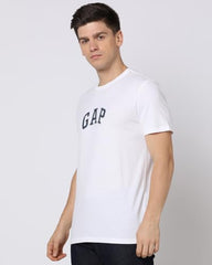 GAP Men Graphic Print Slim fit Crew Neck t-Shirt with Short Sleeves,White,L