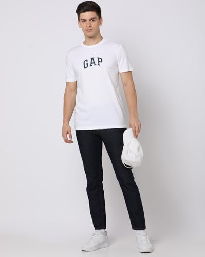 GAP Men Graphic Print Slim fit Crew Neck t-Shirt with Short Sleeves,White,L