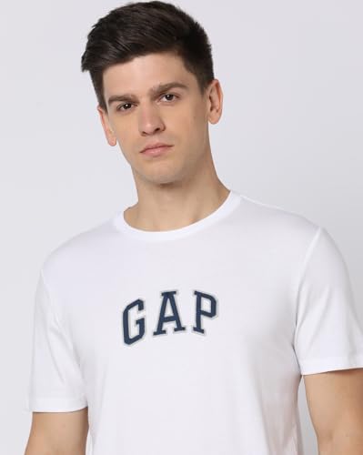 GAP Men Graphic Print Slim fit Crew Neck t-Shirt with Short Sleeves,White,L