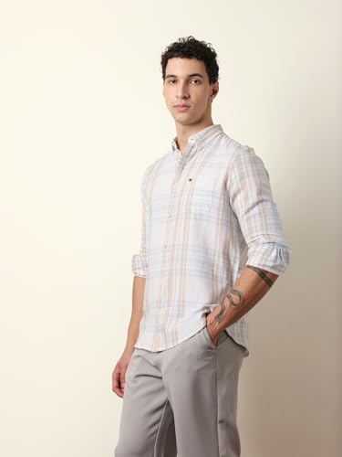 THE BEAR HOUSE Mens Checked Casual Full-Sleeve Shirt | Button-Down Collar | Modern Fit | Stylish Everyday Wear White
