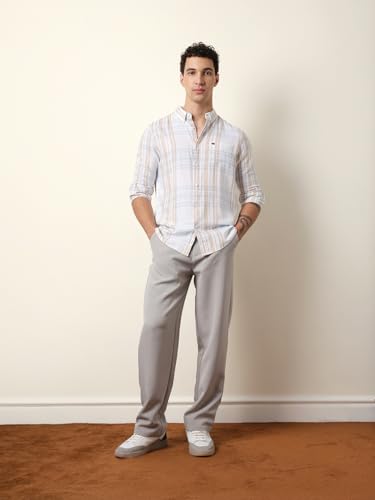 THE BEAR HOUSE Mens Checked Casual Full-Sleeve Shirt | Button-Down Collar | Modern Fit | Stylish Everyday Wear White