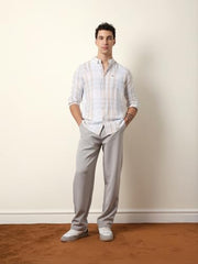 THE BEAR HOUSE Mens Checked Casual Full-Sleeve Shirt | Button-Down Collar | Modern Fit | Stylish Everyday Wear White