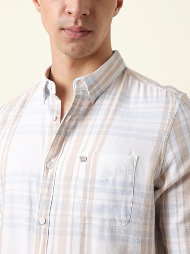 THE BEAR HOUSE Mens Checked Casual Full-Sleeve Shirt | Button-Down Collar | Modern Fit | Stylish Everyday Wear White