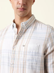 THE BEAR HOUSE Mens Checked Casual Full-Sleeve Shirt | Button-Down Collar | Modern Fit | Stylish Everyday Wear White