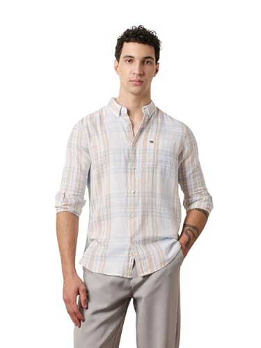 THE BEAR HOUSE Mens Checked Casual Full-Sleeve Shirt | Button-Down Collar | Modern Fit | Stylish Everyday Wear White
