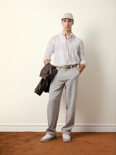THE BEAR HOUSE Mens Checked Casual Full-Sleeve Shirt | Button-Down Collar | Modern Fit | Stylish Everyday Wear White